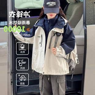 女童加绒外套2025新款秋冬装儿童夹棉大童冲锋衣三合一可拆卸加厚