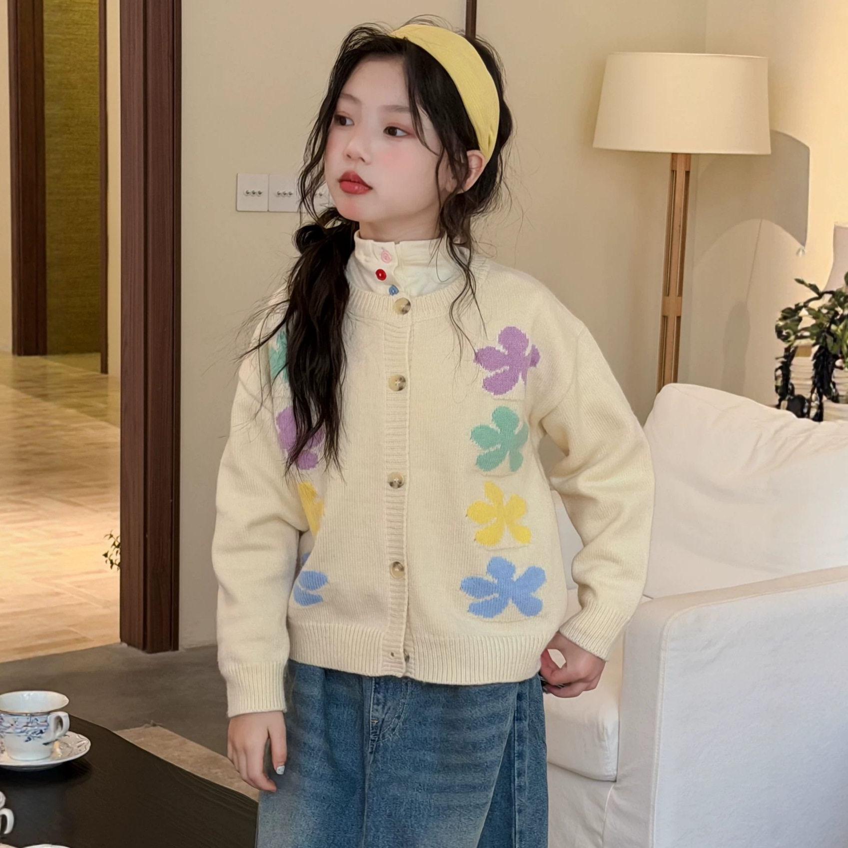 秋冬女童韩版洋气刺绣开衫外套
