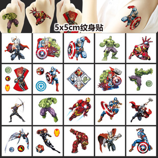 复仇者联盟纹身贴纸儿童卡通水转印贴男孩玩具钢铁侠贴纸安全防水