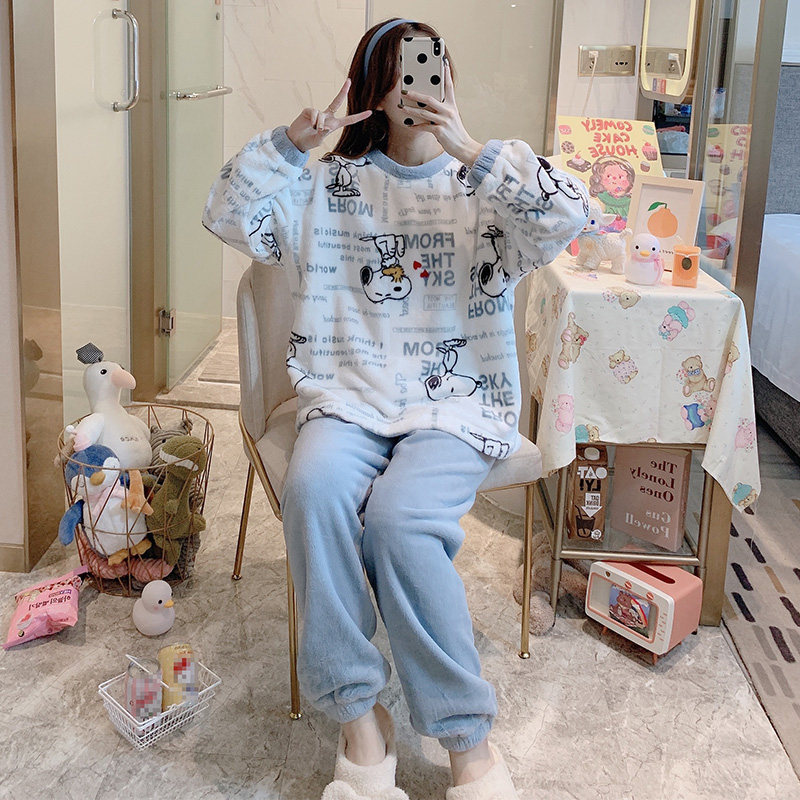 snoopy-pijama de franela con dibujos animados para mujer, co