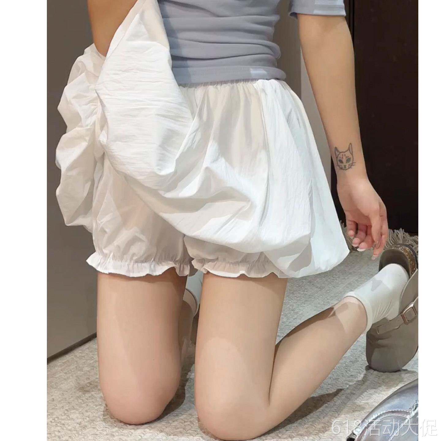 大尺码胖mm白色花苞裙裤女夏季薄款设计感蓬蓬灯笼a字短款半身裙