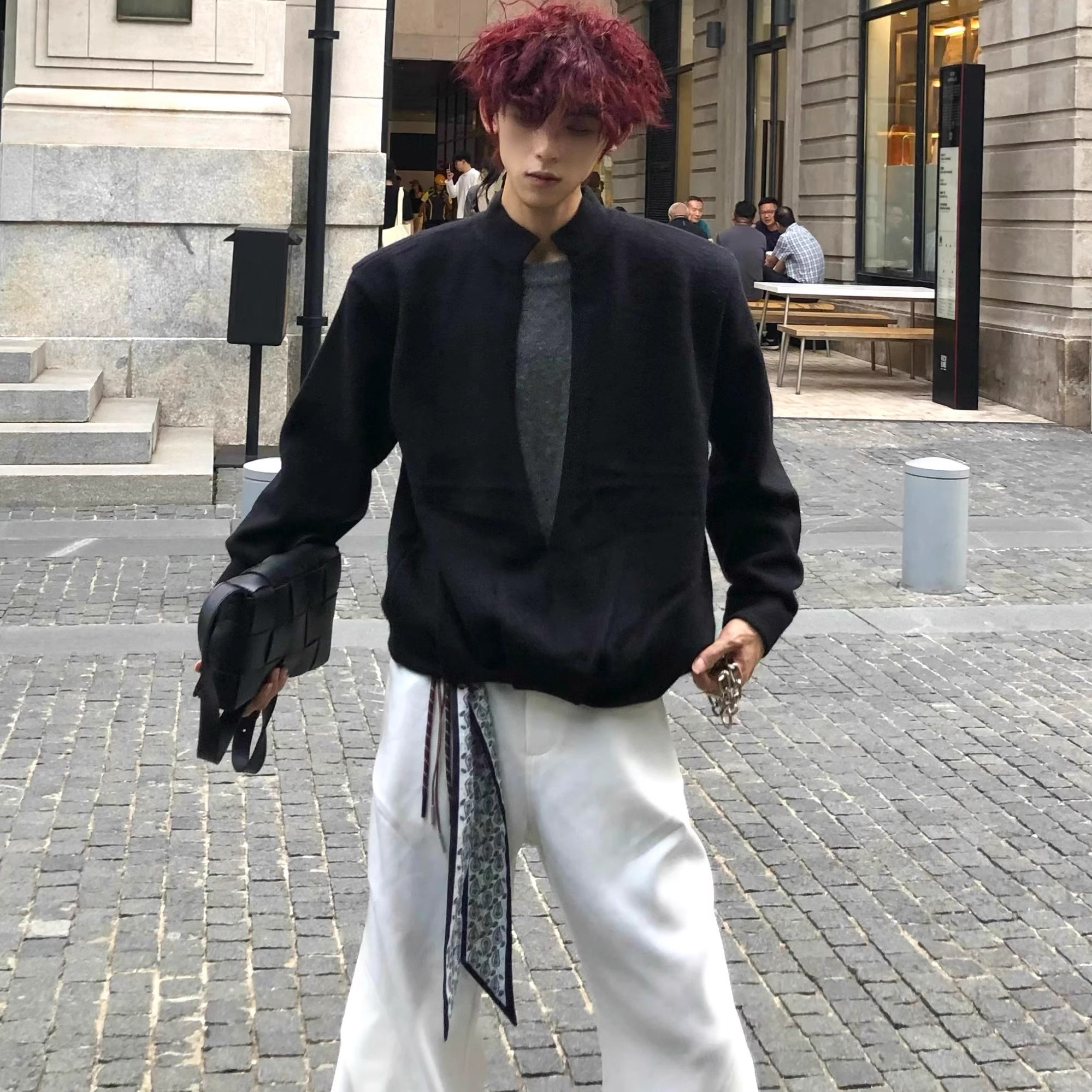 美式小众拼接假两件毛衣针织衫