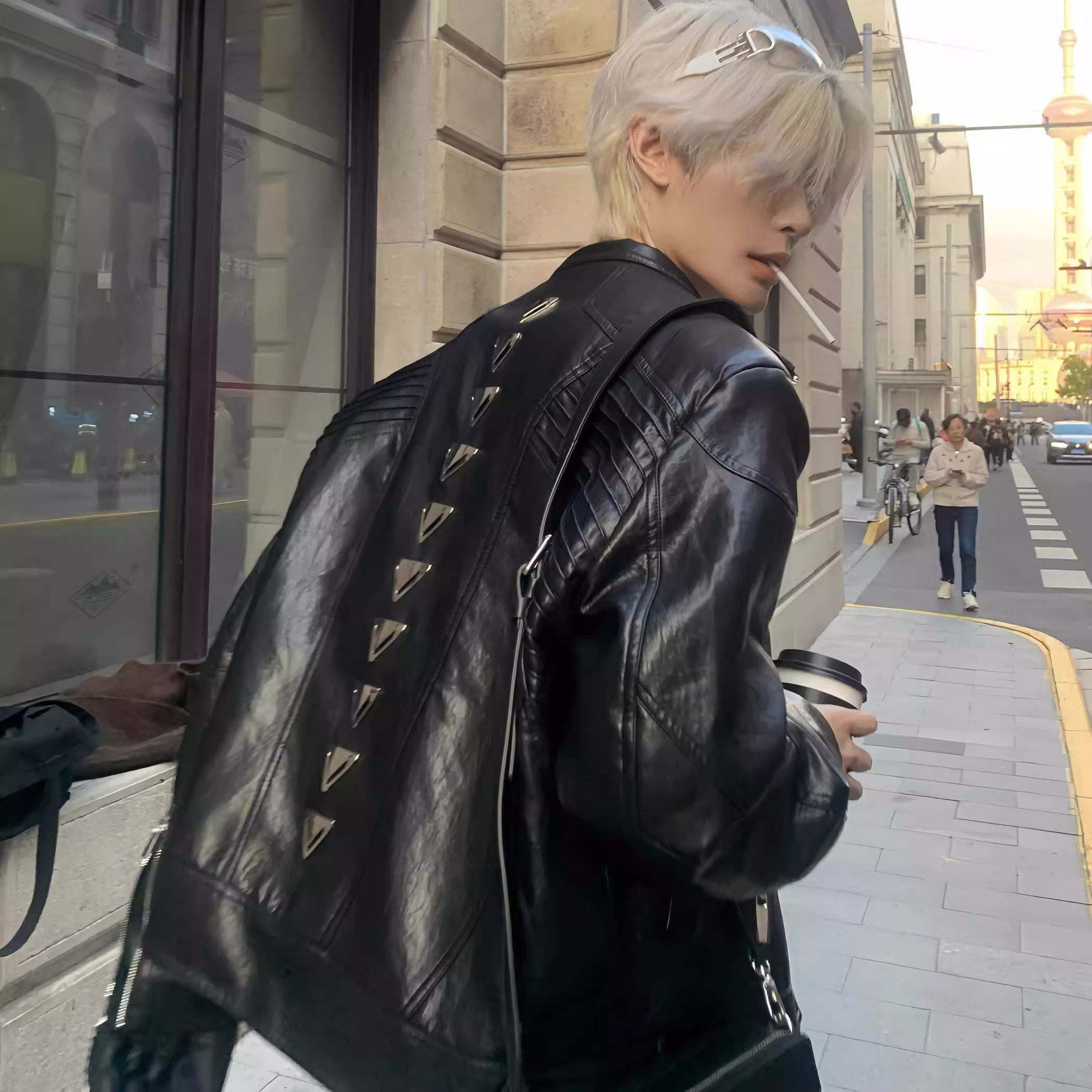 银龙脊立体结构皮衣立领机车夹克男女秋美式复古设计感垫肩皮外套