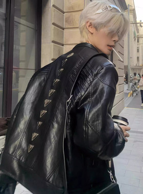 银龙脊立体结构皮衣立领机车夹克男女秋美式复古设计感垫肩皮外套