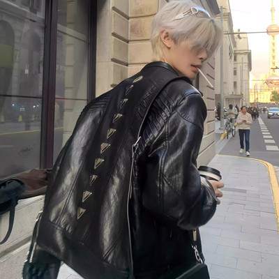 银龙脊立体结构皮衣立领机车夹克