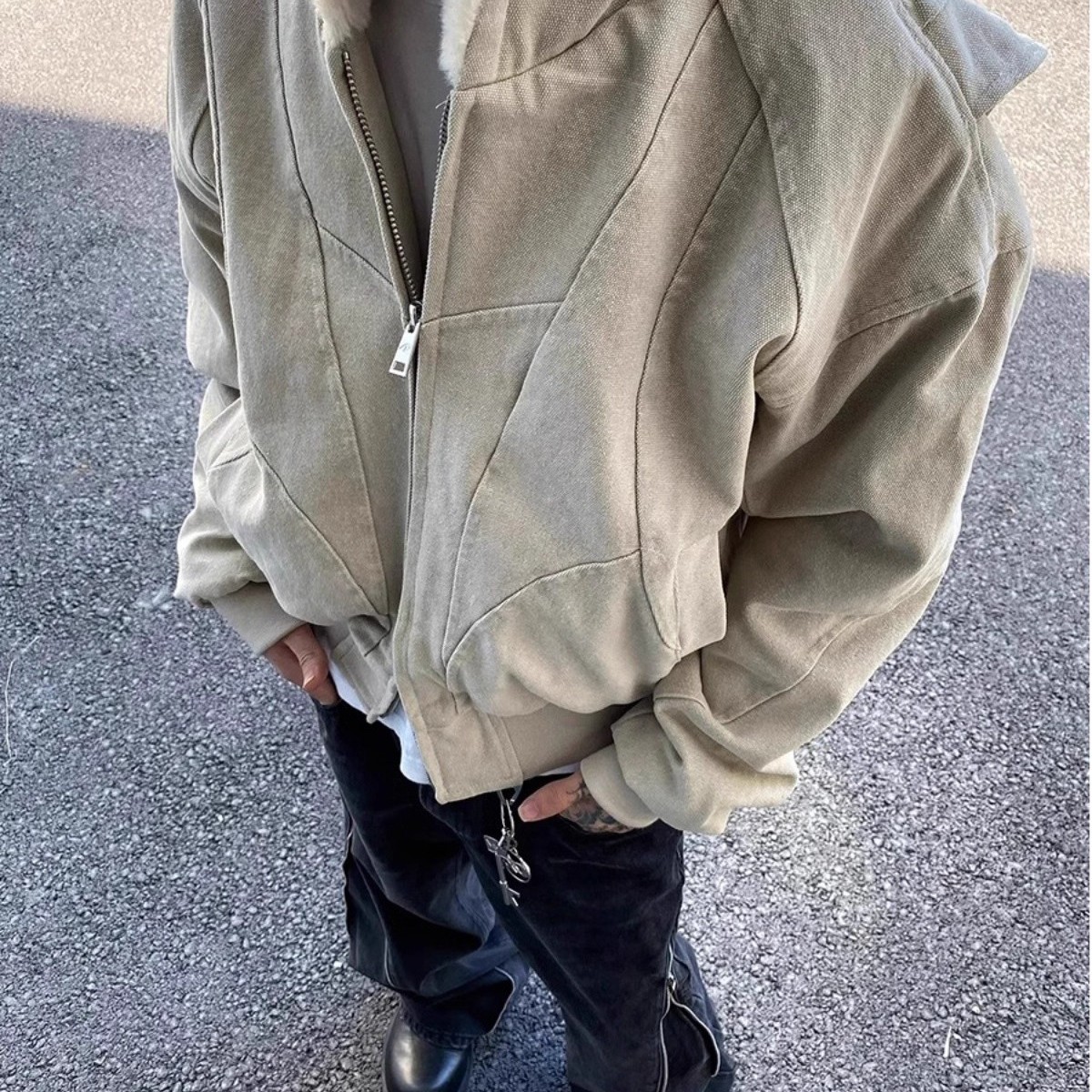 美式加绒加厚座山雕棉服外套