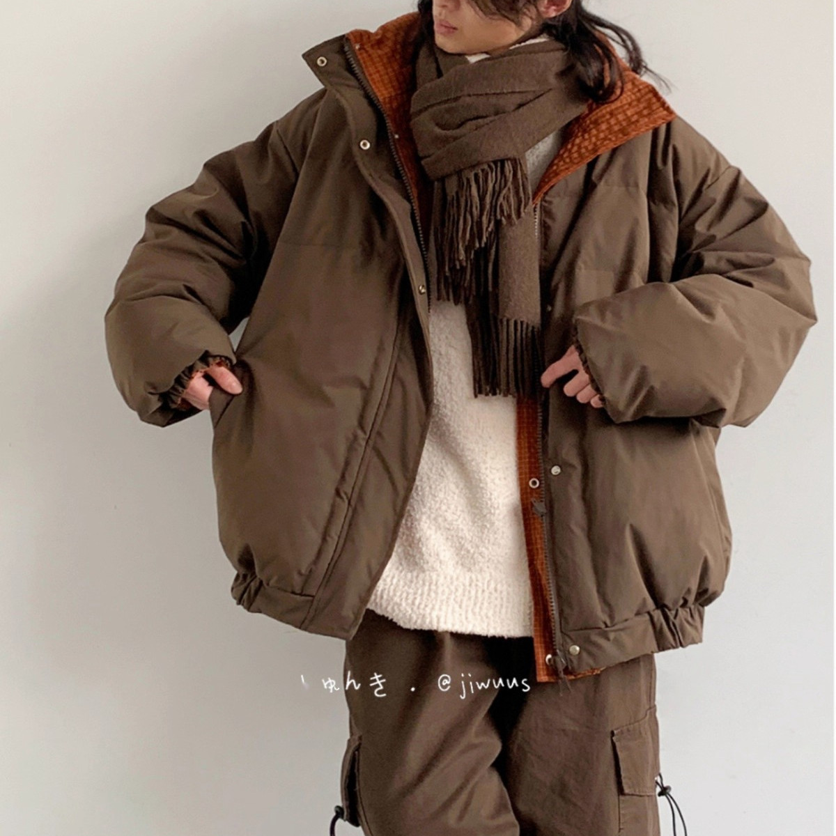 美拉德双面穿立领棉服外套