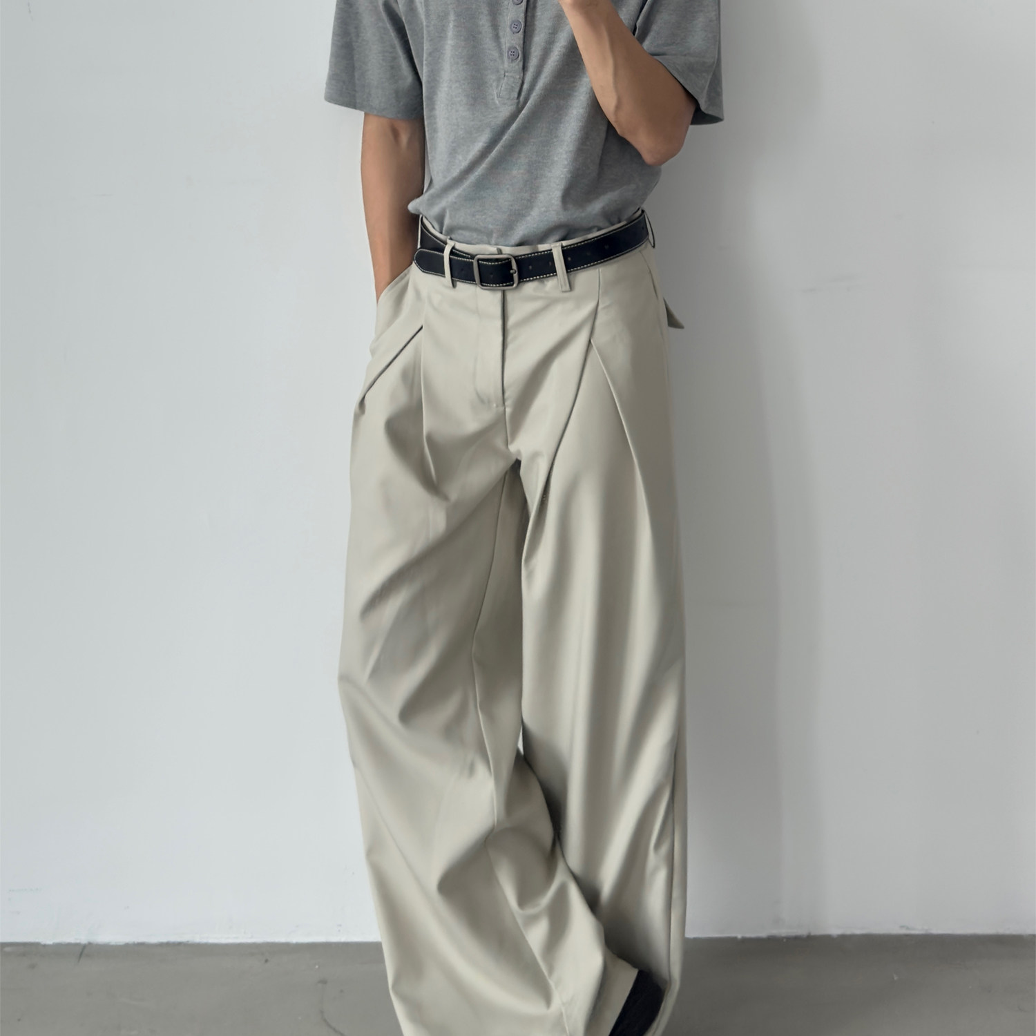 美式老钱风立体双压褶皱阔腿西裤