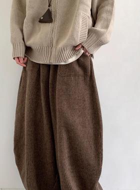 秋冬日系复古灯芯绒休闲裤男女宽松美拉德慵懒休闲松紧腰阔腿长裤