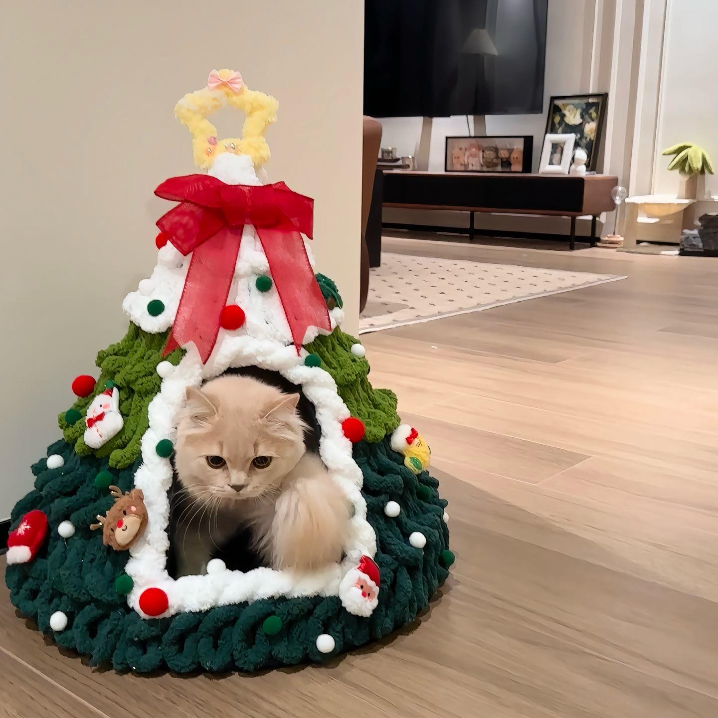 DIY毛毡圣诞树猫咪小屋温