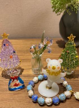 旋转小熊淄博琉璃摆件福袋小金鱼圣诞树小花束手工工艺品可爱装饰