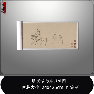 1:1明尤求 饮中八仙图真迹复制品故宫博物院藏画精品临摹稿装饰画