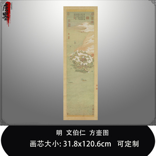 1:1 明文伯仁方壶图真迹复制品古代名画台北故宫传世画临摹装饰画