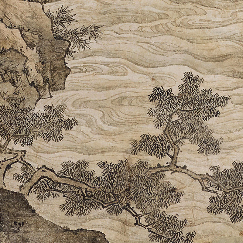 周臣高士观瀑图微喷打印明代山水画临摹绢布画稿传统山水画范本