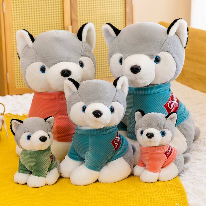 厂家直供卡通穿衣哈士奇公仔毛绒玩具呆萌狗狗抱枕安抚小宝宝睡觉