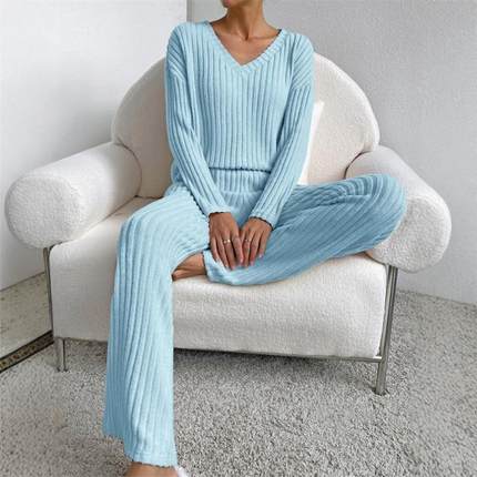 欧美时尚休闲套头上衣长裤套装女 Pullover Top Pants Suit Set
