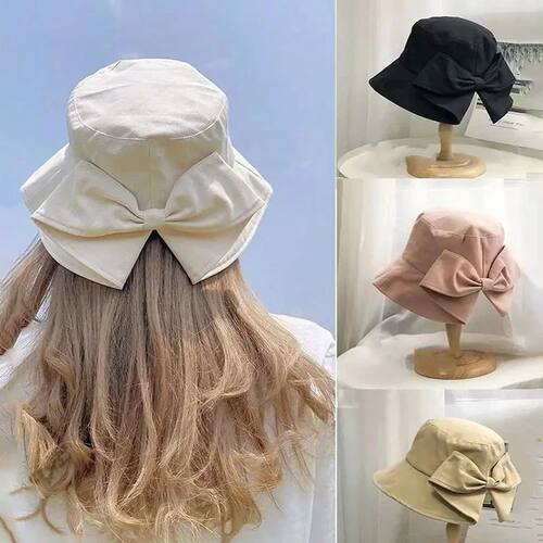 Women's Bowknot Fisherman Hat, Reversible Dual-Side Bucket H