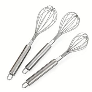 3Pcs Kitchen Stainless Steel Whisks for Baking Mixing Eggs B