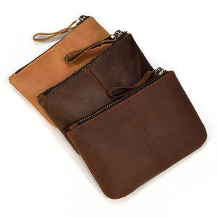 Men's Genuine Leather Zipper Coin Wallet Wowen natural Leath