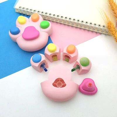 1pc cat paw shaped highlighter pen, including 5 colored mark