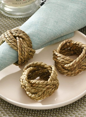 12PK Woven Natual Grass Napkin Rings手工编织天然藤草餐巾环圈