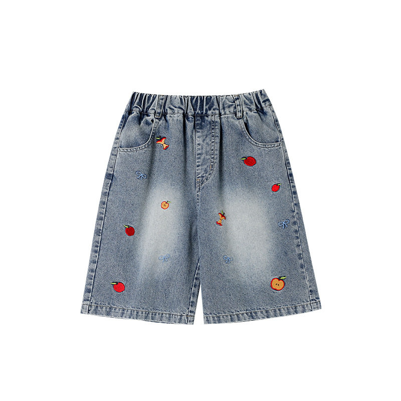 NEXT AINI童装女童裤子夏季新款儿童刺绣牛仔中裤女孩短裤大童