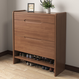 家用门口靠墙玄关柜 入户省空间储物柜一体 实木超薄翻斗鞋 柜薄款