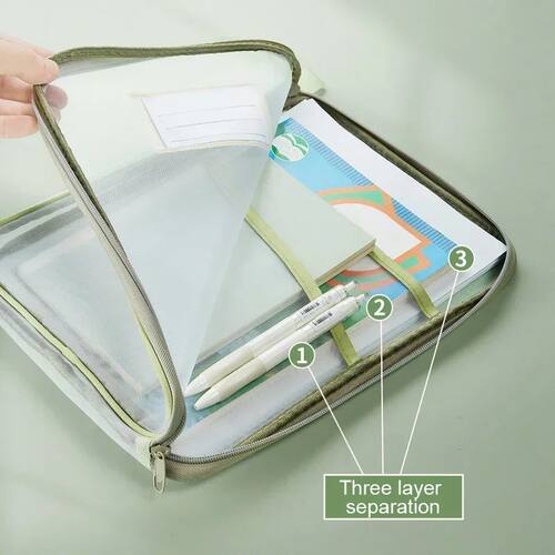 A4 Stationery Storage Bag Double-layer Mesh Zipper Bag Large
