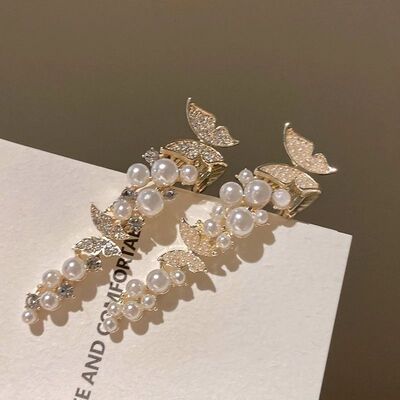 2Pcs Pearl Butterfly Water Diamond Hair Clip Elegant,Exquisi