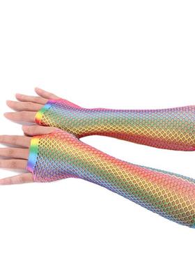 Rainbow Mermaid Arm Sleeves Fish Scale Pattern Printed Finge