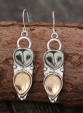1PC Bohemian Retro Owl Pendant Earrings, Personalized Women'