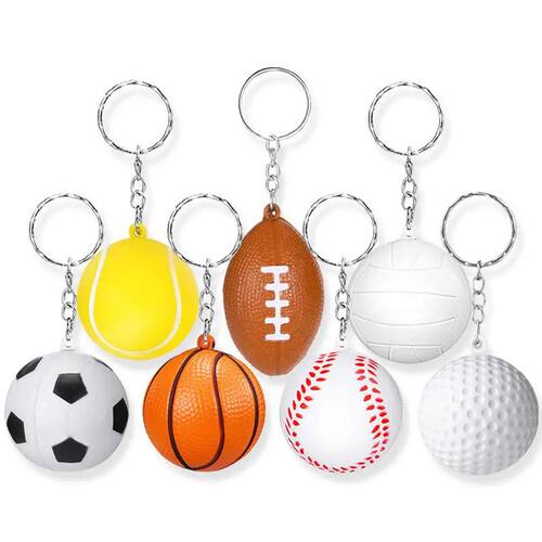 PU Leather Soft Foam Sponge Ball Keychain Football Basketbal