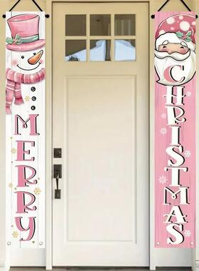 Christmas Pink Couplets Snowman Santa Claus Theme Merry Chri
