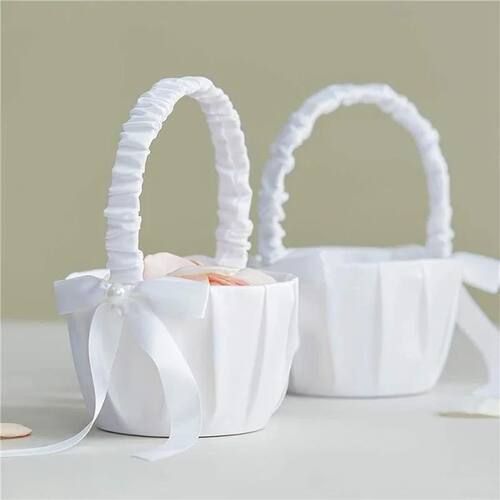 1/2pcs Satin Pearl Knot Flower Basket For Girls, Ring Holder