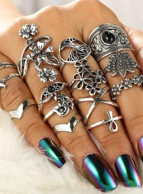 Black Flower Ring Set Matching Ringen for Women Anillo