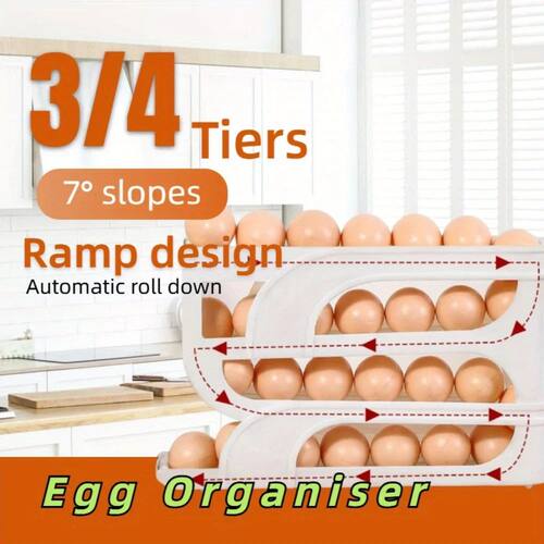1Pc 3/4 Tier Home Automatic Rolling Egg Storage Box, Kitchen
