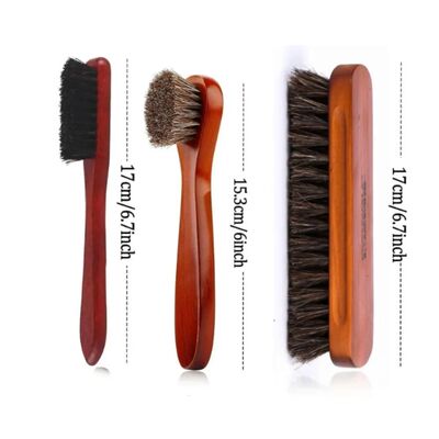 3PCS Horsehair Shoe Brush Set Polishing Applicator Brush for