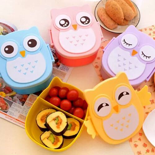 [Cartoon Owl Lunch Box] Secure Portable Plastic Lunch Box -