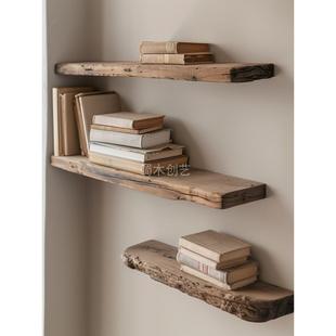 Wabi-Sabi风格实木简单一字隔断储物架层压板壁挂式储物书架自定
