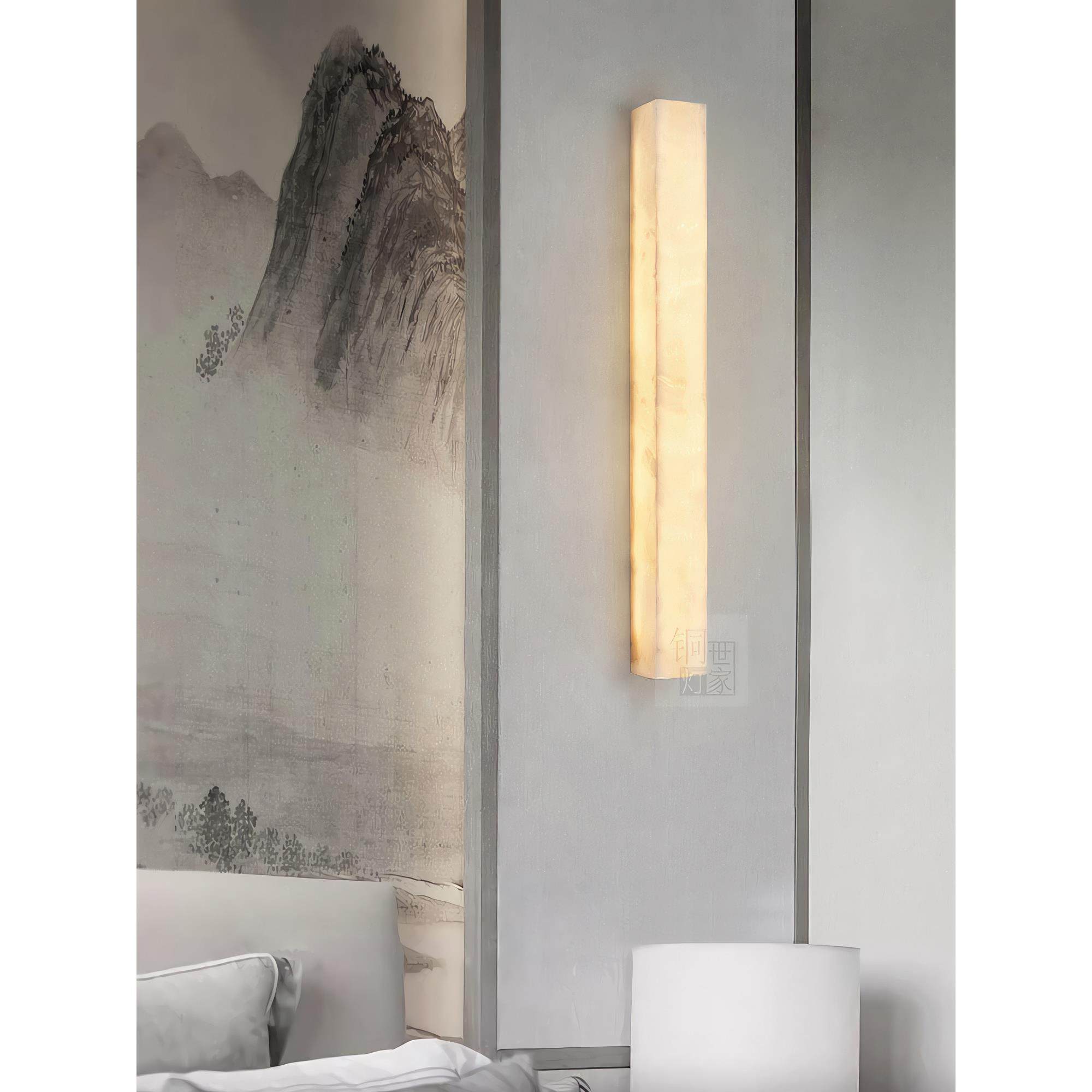 新中式云石壁灯客厅背景墙灯过道楼梯现代简约长条全铜壁灯卧室灯