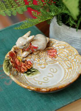 美国覆古釉面陶瓷兔子彩色手工肥皂烟灰缸珠宝香薰存储装饰饰品