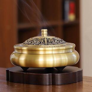 纯铜香炉蚊香炉熏香香薰蚊香盒除臭创意带盖防火盘托驱蚊盘香摆件
