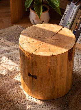 掬涵实木圆凳简约花架树桩茶室矮凳茶几木墩子装饰服装店民宿摆件