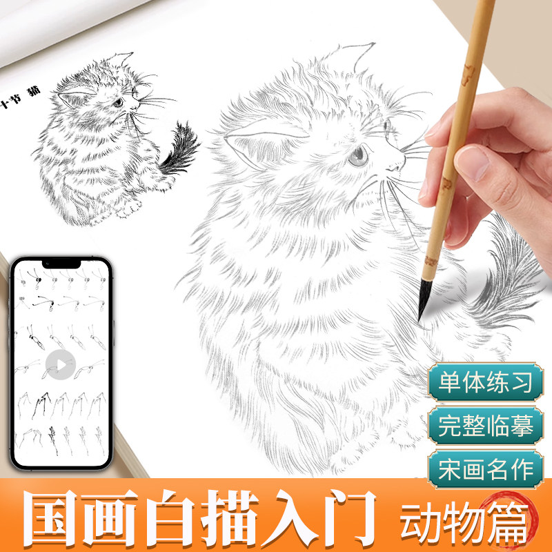中国画白描入门描摹本国画工笔花卉人物美术套装画本工具描红书初学者画画临摹画册毛笔绘画练习教材