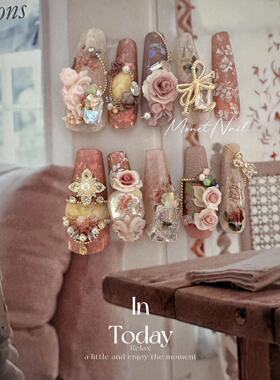 白日梦幻庄园莫奈原创设计定制穿戴美甲雕花堆钻