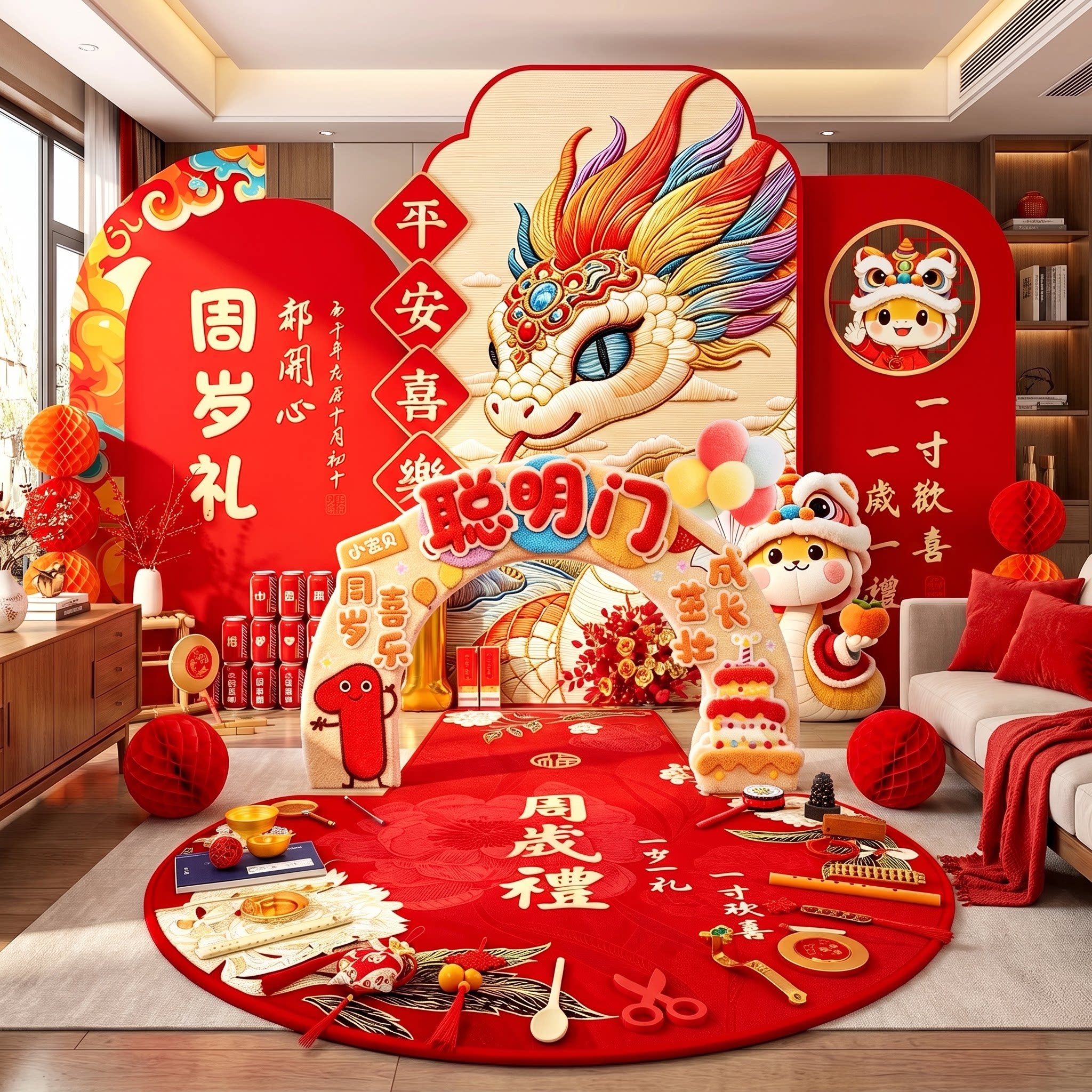 蛇宝宝周岁生日布置装饰背景墙