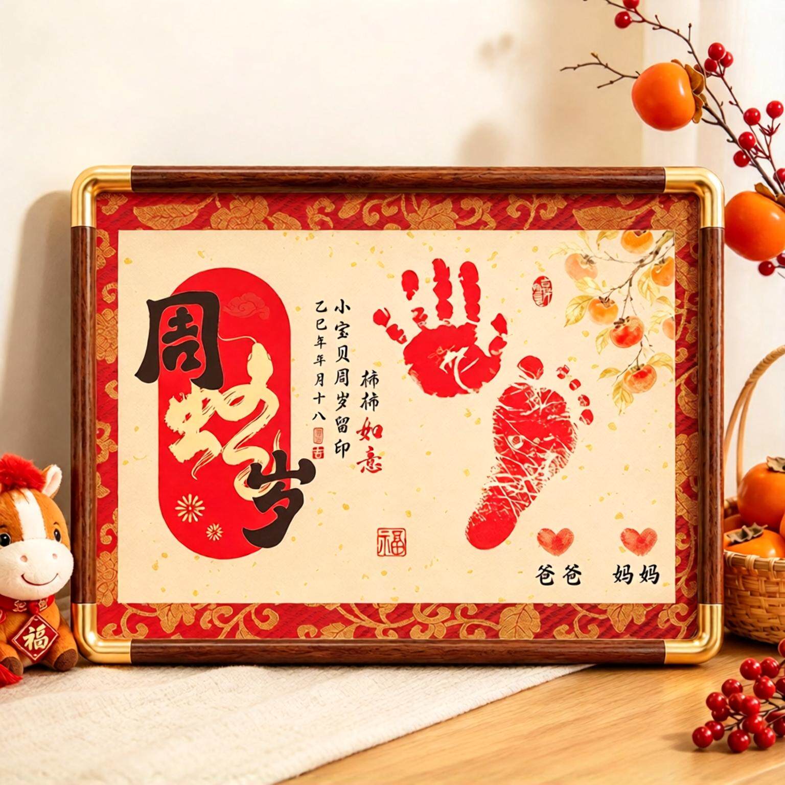 周岁手足印纪念相框新生婴儿宝宝满月百天手印脚印摆台仪式感道具