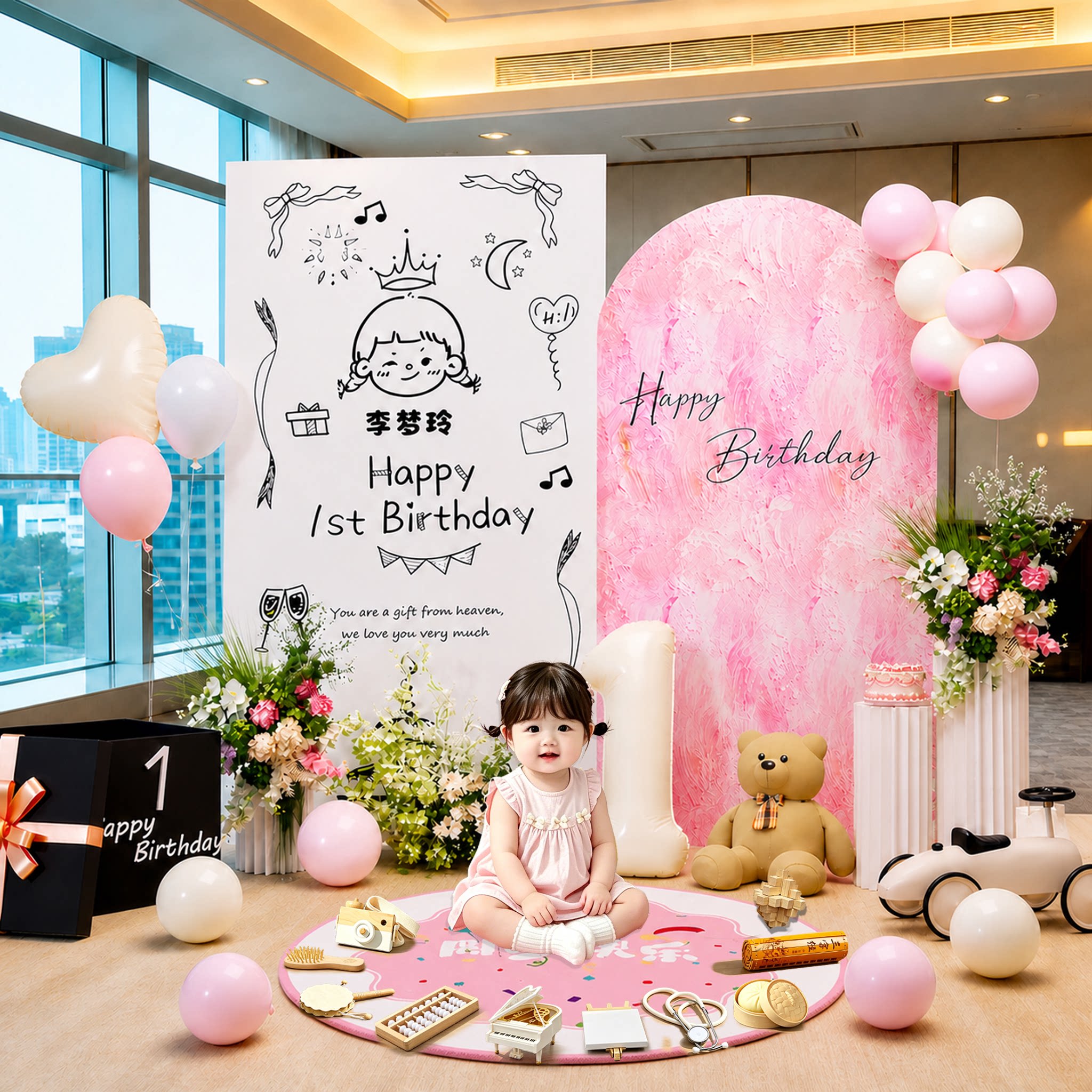 韩系宝宝周岁生日布置kt板