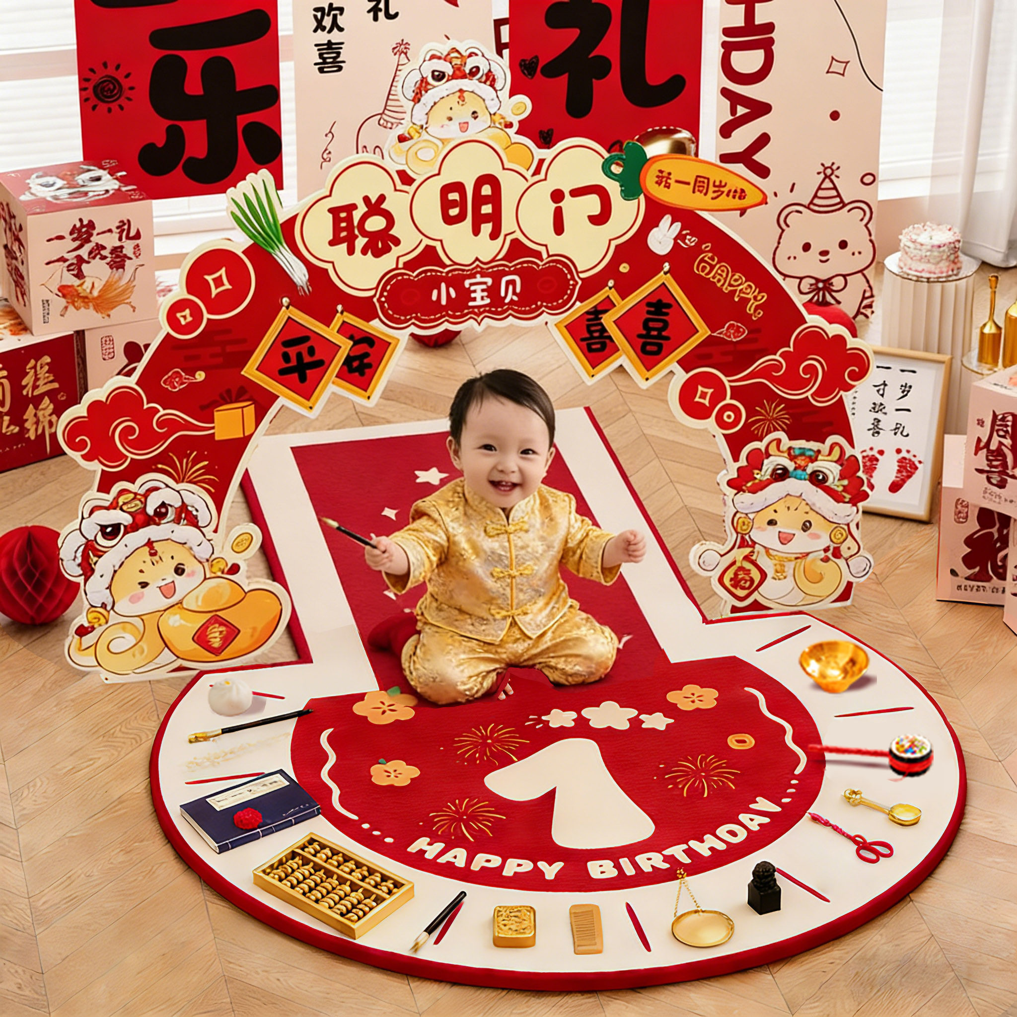 蛇宝宝一周岁生日布置装饰氛围感聪明门抓周道具用品抓阄全套摆件,节庆用品/礼品,节日装扮用品,淘宝优惠券,粉丝福利购,淘宝优惠卷