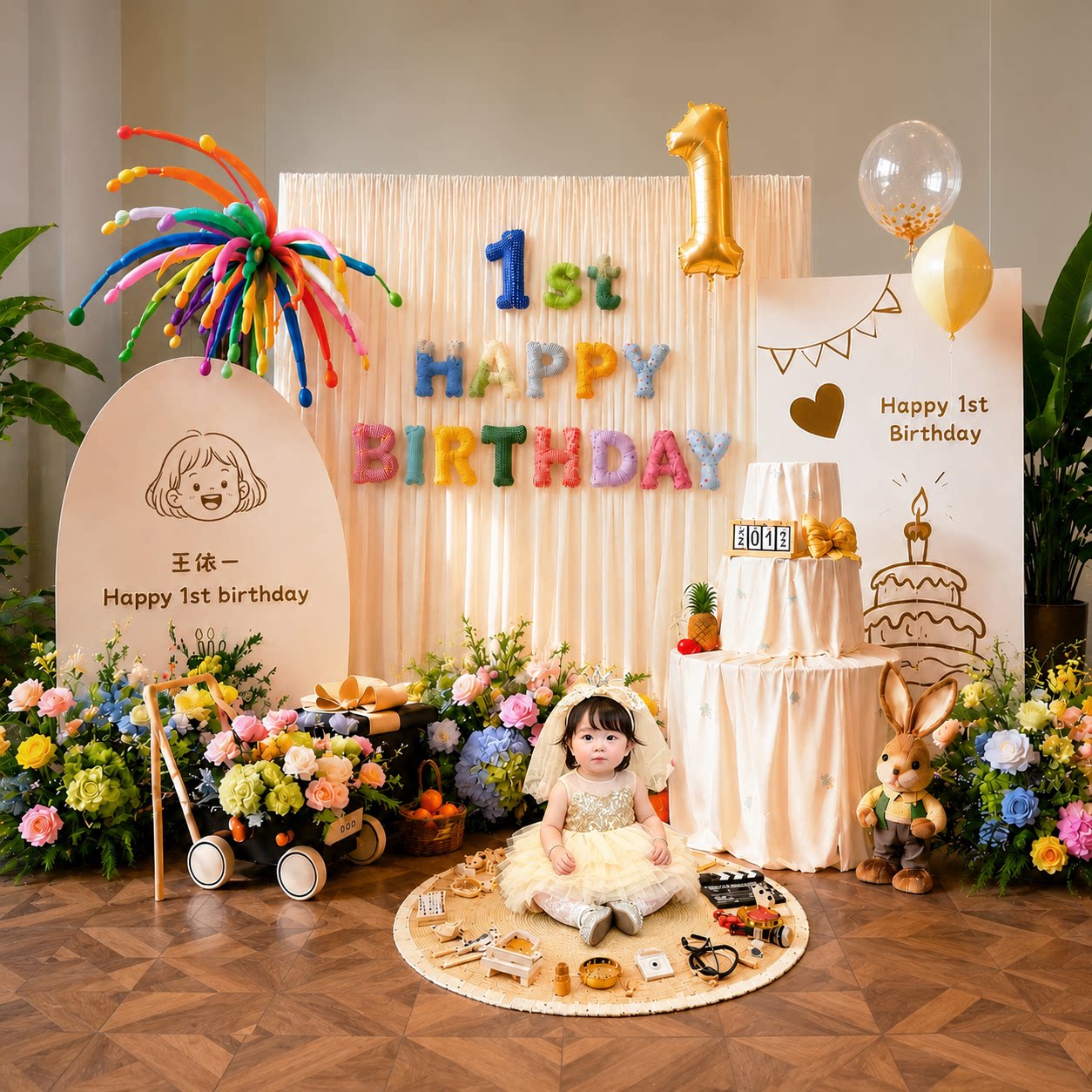 ins风周岁生日布置韩系氛围感装饰抓周宴氛围感布艺装饰拍照道具